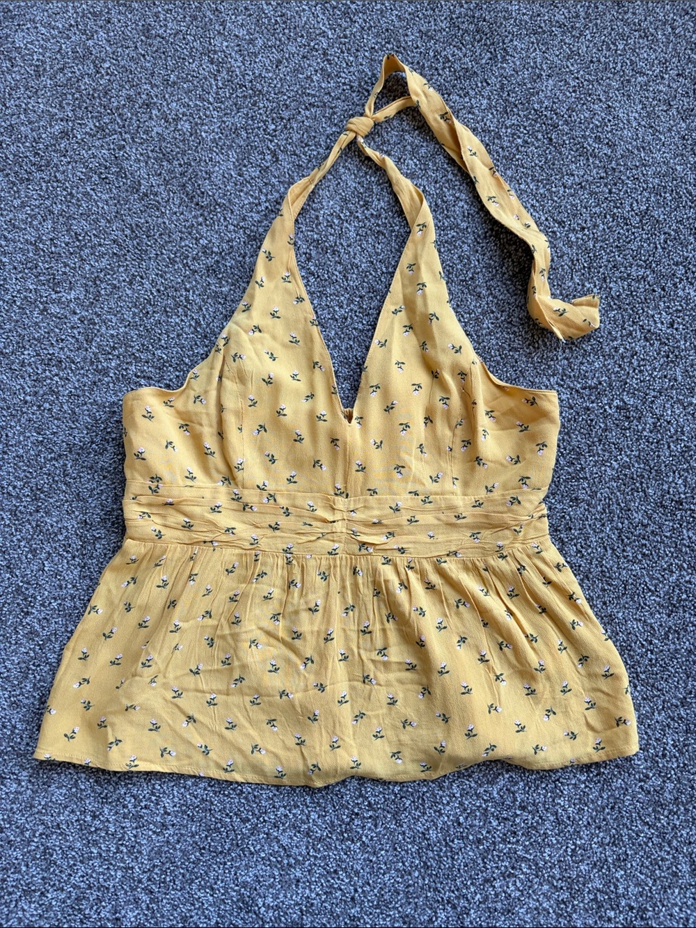 American Eagle Outfitters Mustard Yellow Floral Halter Tank